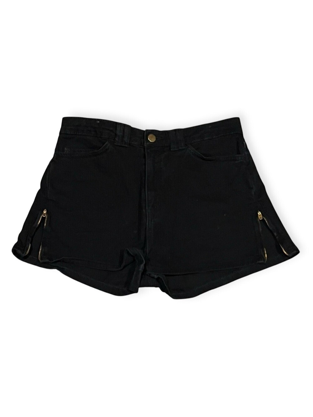 AMERICAN APPAREL DENIM Faded Black High Waist Side Zipper Accent Short US 26/27